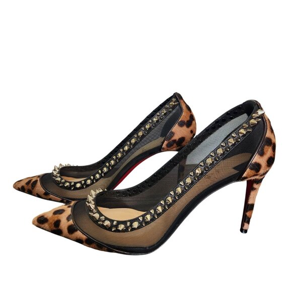 Christian Louboutin Galativi Spikes 85 Black Leopard Mesh Pointed Heel Size 8/38 - Picture 5 of 8